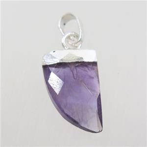 purple Amethyst horn pendant, silver plated, approx 10-15mm