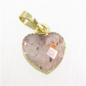 Strawberry Quartz heart pendant, gold pendant, approx 11-12mm