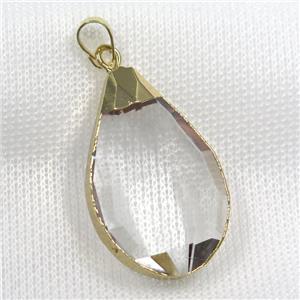 Glass crystal teardrop pendants, gold plated, approx 23-37mm