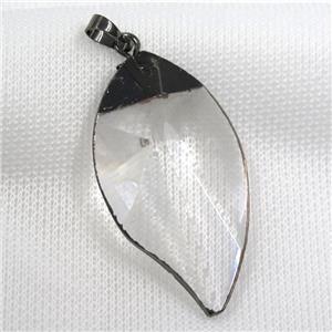 Glass crystal leaf pendants, black plated, approx 28-50mm