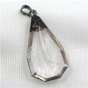 Glass crystal teardrop pendants, black plated, approx 22-38mm