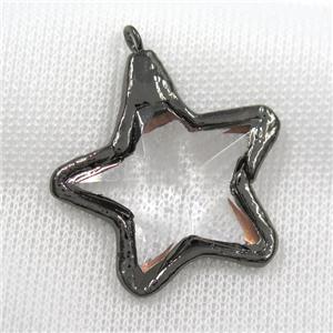 Glass crystal star pendants, black plated, approx 35mm
