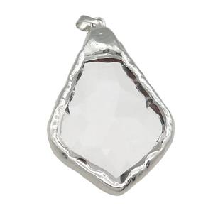 Glass crystal teardrop pendants, platinum plated, approx 43-65mm