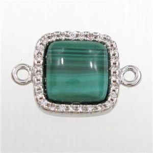 green malachite square connector pave zircon, platinum plated, approx 12x12mm