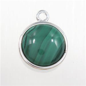 green Malachite circle pendant, platinum plated, approx 10mm dia