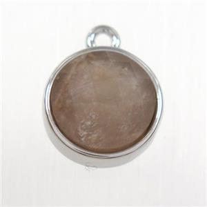 moonstone circle pendant, platinum plated, approx 10mm dia