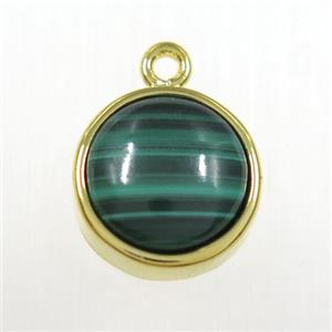 green Malachite circle pendant, gold plated, approx 10mm dia