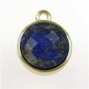 blue Lapis Lazuli circle pendant, gold plated, approx 10mm dia