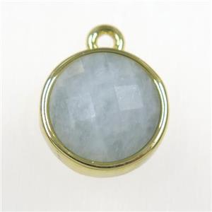 Aquamarine circle pendant, gold plated, approx 10mm dia