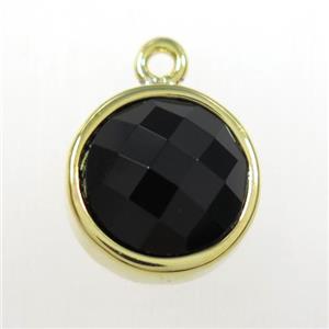 black Onyx agate circle pendant, gold plated, approx 10mm dia