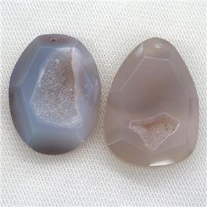 gray druzy agate pendants, faceted freeform, approx 20-40mm