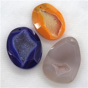 druzy agate pendants, mixed color, faceted freeform, approx 20-40mm