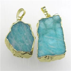 green Amazonite slab pendant, freeform, gold plated, approx 15-35mm