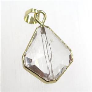 Glass crystal polygon pendants, gold plated, approx 20-22mm