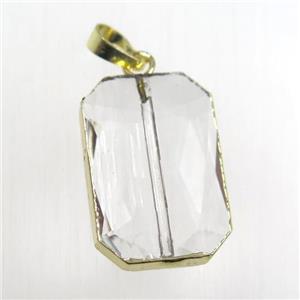 Glass crystal rectangle pendants, gold plated, approx 18-27mm