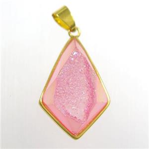 pink Druzy Agate teardrop pendant, approx 16-25mm