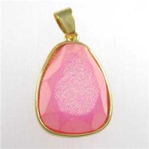 pink Druzy Agate teardrop pendant, approx 15-20mm