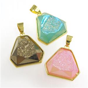 mixed color Druzy Agate triangle pendant, approx 17-20mm