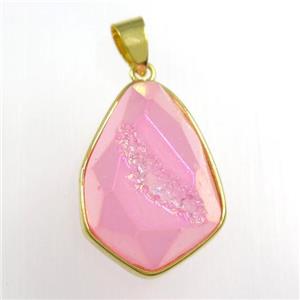 pink Druzy Agate teardrop pendant, approx 16-23mm
