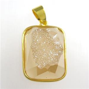 gold champagne Druzy Agate rectangle pendant, approx 15-20mm