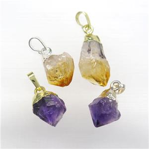 amethyst and citrin nugget pendants, teardrop, approx 10-15mm