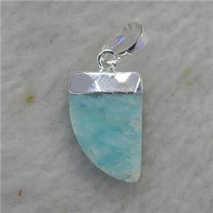 Amazonite pendant, horn, silver plated, approx 10-16mm