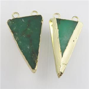 green Australian Chrysoprase pendant, triangle, gold plated, approx 22-35mm