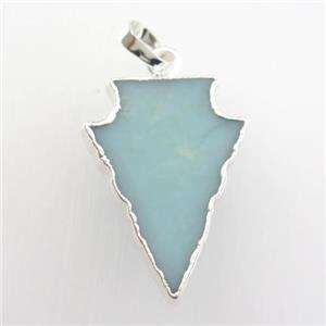 Amazonite pendant, arrowhead, silver plated, approx 15-20mm