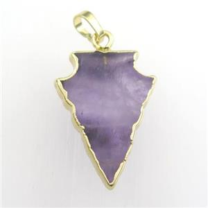 purple Amethyst pendant, arrowhead, gold plated, approx 18-25mm