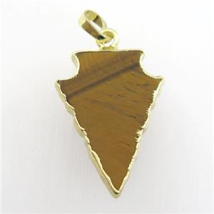 yellow Tiger eye stone pendant, arrowhead, gold plated, approx 15-20mm