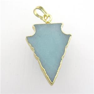 Amazonite pendant, arrowhead, gold plated, approx 15-20mm