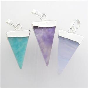 mixed gemstone pendant, triangle, silver plated, approx 12-22mm