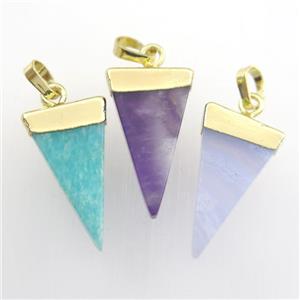 mixed gemstone pendant, triangle, gold plated, approx 12-22mm