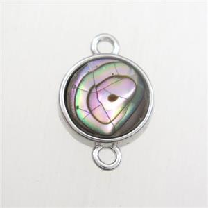 rainbow Paua Abalone shell connector, circle, platinum plated, approx 12mm dia