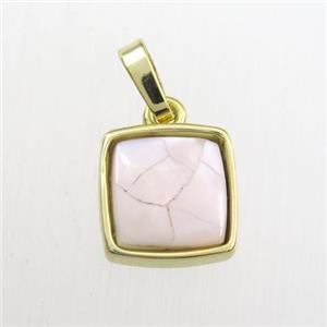 pink Paua Abalone shell pendant, square, gold plated, approx 11x11mm
