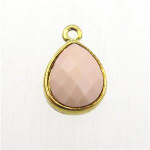 pink dye Coral pendant, teardrop, gold plated, approx 9-11mm