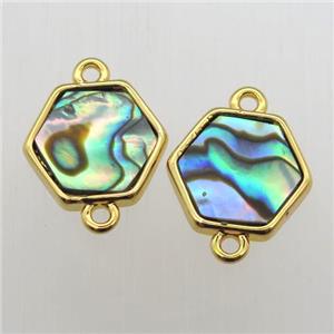 rainbow Abalone Shell hexagon connector, approx 11-12mm