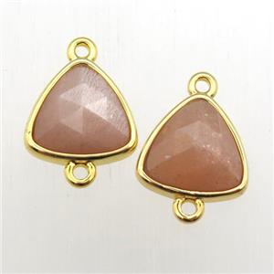 peach SunStone triangle connector, approx 10-11mm