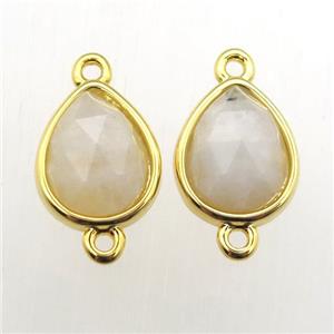 white MoonStone teardrop connector, approx 10-12mm