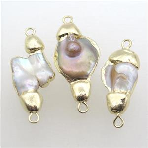 freshwater Pearl connector, freeform, gold plated, approx 15-30mm