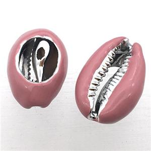 Conch Shell connector with pink enameling, approx 10-20mm
