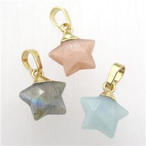 mixed Gemstone star pendant, gold plated, approx 12mm dia