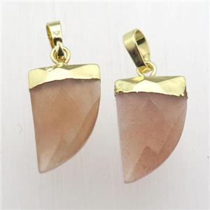 peach SunStone horn pendant, gold plated, approx 11-16mm