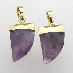 purple Amethyst horn pendant, gold plated, approx 11-16mm