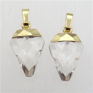 crystal glass arrowhead pendant, gold plated, approx 11-16mm