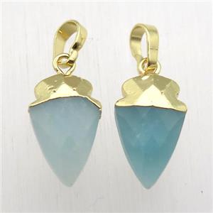 blue Amazonite arrowhead pendant, gold plated, approx 8-16mm