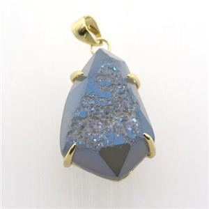 bluegray Agate Druzy teardrop pendant, approx 16-23mm