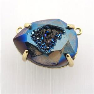 Agate Druzy teardrop pendant, blue electroplated, approx 16-22mm