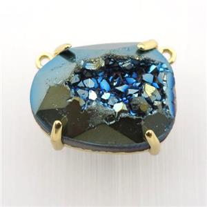 Agate Druzy teardrop pendant, blue electroplated, approx 16-20mm