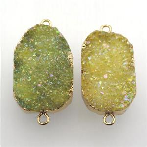 olive druzy quartz connector, freeform, gold plated, approx 20-35mm